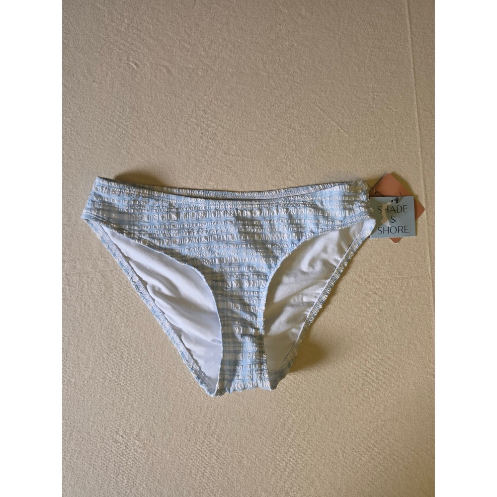 Shade & Shore Gingham Pucker Hipster Bikini Bottom Blue XS NWT